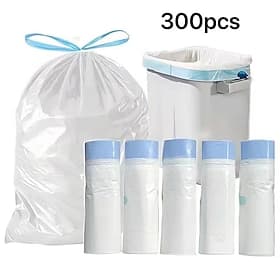 300 extra dicke Müllbeutel mit Zugband, reißfest und geruchsdicht, Standardgröße 15–60 Liter (4–15 Gallonen) für Haushalt, Büro und Tierkot