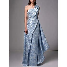 A-Linie Bodenlang Abendkleid Ballkleid Festliche Kleidung Elegant Blumen Ärmellos Ein-Schulter Hochzeit Formell Tasche Jacquard mit Blumenmuster Rüschen