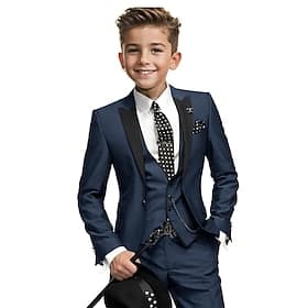 4-teiliger Ringträgeranzug für Jungen und Kinder Weste Hose Krawatte, Jungenanzug, lässig, für Outdoor-Partys, modisch, cool, Basic, einfarbig, Pailletten, T