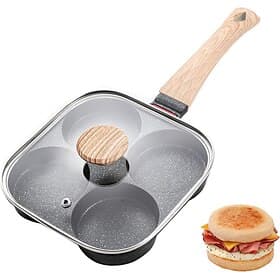 4-Cavity Non-Stick Egg Frying Pan, Hard Anodized Aluminum Skillet with Stainless Steel Handle, Induction and Gas Stove Compatible, Multi-Functional Flat Bottom