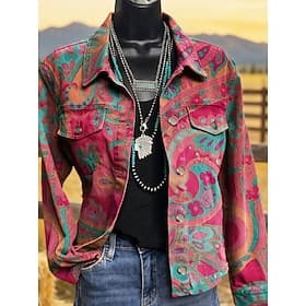 Femmes Veste Chaud Confortable Boutons Imprimé Actif ancien Artistique Occasionnel Fleuri Occasionnel Court Col Rabattu Coupe régulière manche longue Vêtements