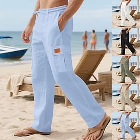 Voor heren Linnen broek Broek Zomerbroek Strandbroeken Trekkoord Elastische taille Effen Comfort Ademend Dagelijks Buiten Strand Vakantie Modieus Zwart Wit