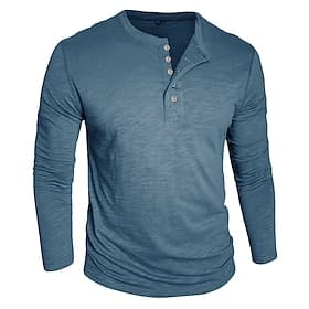 Men's Henley Shirt Tee 100% Cotton T Shirt Long Sleeve Solid Color Plain Solid Fashion Designer Casual Buttons Henley Casual Daily Outdoor Summer Spring Fall W