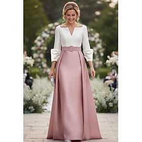 A-Linie Schlauchkleid Bodenlang Kleid für Hochzeitsgäste Abendkleid Überrockkleid Brautmutterkleid Dreiviertelarm V Ausschnitt Elegant Formell Hochzeitsgast Se