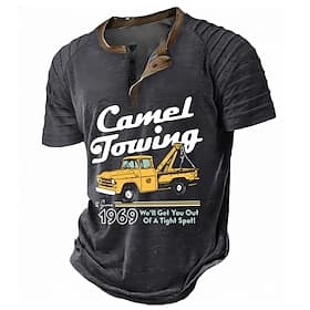 Men's Cartoon Vintage T Shirt Henley Shirt Short Sleeve Designer Retro Vintage Henley Casual Daily Street Summer Spring Blue Black Green Henley Henley T-Shirt