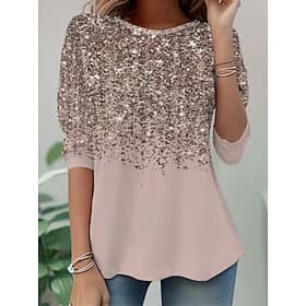 Neujahr Damen Übergröße T Shirt Druck Grafik Leopard Mode Stilvoll Basic Langarm Rundhalsausschnitt V Ausschnitt Normale Oberteile Täglich Ausgehen Wochenende