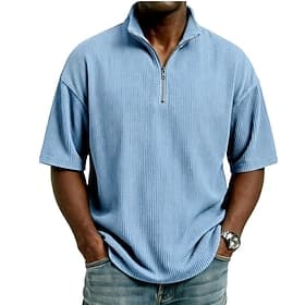 Herren Polo Cordhemd Täglich Outdoor Viertelreißverschluss Kurzarm Mode Basic Einfach Reißverschluss Sommer Figurbetonter Schnitt Blau Schwarz Weiß Rote Marine