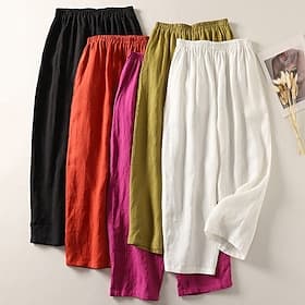 Women's Linen-feel Pants Trousers Summer Pants Beach Pants Vacation Basic Casual Ankle-Length High Waist Plain Pocket Elastic Waistband Comfort Soft Comfortabl