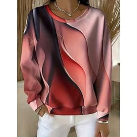 Women's Pullover Sweatshirt Graphic Geometric Abstract Casual Long Sleeve Crew Neck Regular Tops Casual Street Dailywear Blue Light Blue Red Purple Green Fall