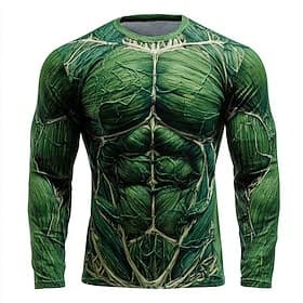 Herren Muskel 3D T Shirt Langarm T-Shirt 3D-Druck Rundhalsausschnitt Hemd Mode Übertrieben Täglich Straße Grün 1# Grün 2# Grün 3# Sommer Frühling Herbst Beklei