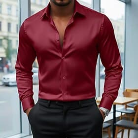 Men's Shirt Satin Shirt Dress Shirt Casual Shirt Button Up Shirt Prom Shirt Plain Wedding Formal White Wine Navy Blue Royal Blue Long Sleeve Lapel All Seasons