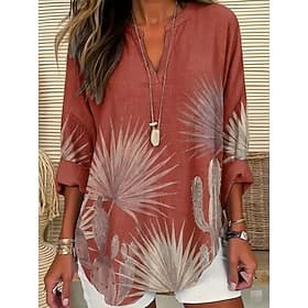 Women's Shirt Tunic Print Floral Graphic Vintage Daily Stylish Long Sleeve V Neck Regular Tops Daily Holiday Red Summer Spring