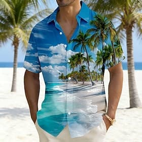 Men's Coconut Tree Nature Landscapes Tropical Plants Shirt Hawaiian Shirt Aloha Shirt Short Sleeve Hawaiian Vacation Holiday Summer Turndown 3D Print Front On