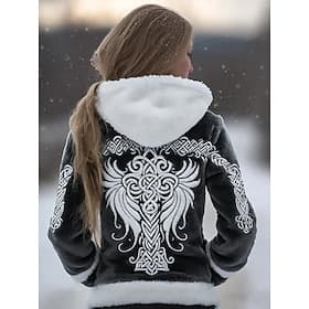 Women's Celtic Cross With Wings Celtic Knot Cozy Pullover Hoodie Sweatshirt Graphic Vintage Casual Boho Long Sleeve Hooded Regular Tops Casual Street Print Fro