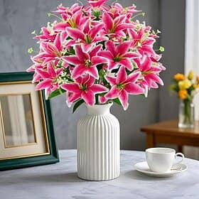 18 Head Artificial Lily Flowers - Elegant Faux Blooms, Perfect for Weddings, Parties, Christmas, Thanksgiving Decorations, Living Room, Bedroom, Dining Table S