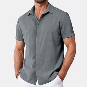 Men's Shirt Linen Shirt Summer Shirt Button Down Shirt Casual Shirt Beach Shirt Plain Vacation Casual Black White Pink Blue Short Sleeve Collar Summer Clothing
