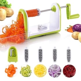 spiraliseur à légumes à 5 lames en forme de V en acier inoxydable, trancheuse à spaghettis de légumes et machine à nouilles de courgettes