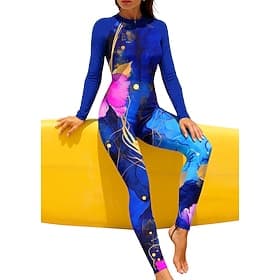 Damen Regulär Anti UV Shirt Ganzkörper-Rashguard Badeanzug Blumenmuster Tropisch Marmor mit integriertem BH Frontreißverschluss UV-Sonnenschutz UPF50 Elastisch