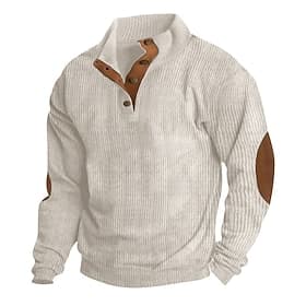 Homme Sweat-shirt Velours Côtelé Sweat à capuche Pull Sweat à capuche boutonné Abricot Bleu Denim Noir Blanche Vert Véronèse Col montant Uni Patchwork Occasion