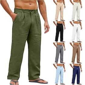 Voor heren Katoenen linnen broek Broek Zomerbroek Wijde broek Strandbroeken Zak Effen Kleur Comfort Ademend Dagelijks Buiten Strand Vakantie Modieus Wit Leger