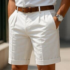 Men's Shorts Linen Shorts Dress Shorts Summer Shorts Beach Shorts Pocket Pleats Straight Leg Plain Comfort Breathable Short Casual Daily Holiday Vacation Fashi