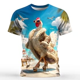 Men's Animal Rooster Funny T Shirt Short Sleeve T shirt 3D Print Crew Neck Shirt Exaggerated Designer Party Holiday Blue 3# Blue 2# Blue 1# Summer Spring Cloth