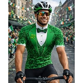 Tee-shirt cycliste Saint Patrick Jersey pour hommes Trèfle floral nouveauté à manches courtes avec 3 poches arrière Résistant aux UV Sèche rapidement Avec poch