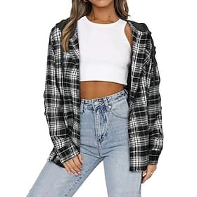 Women's Blouse Patchwork Buttons Plaid Vintage Stylish Long Sleeve Hooded Regular Tops Daily Holiday Going out Blue Black Green Apricot Gray Fall Winter