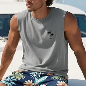 Homme Débardeur Sous-Vêtements T-shirt sans manches Sans manches Col ras du cou Été Cocotier Mode Designer Basique Classique Vacances Rue Sortir Bleu Noir Vert