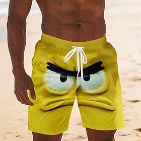 Men's Optical Illusion 3D Cartoon Human face Swim Trunks Swim Shorts Board Shorts Mid Waist Funny Hawaiian Beach Vacation Wear Side Pockets Mesh Lining Elastic