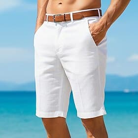 Herren Shorts Leinenshorts Schicke Shorts Sommershorts Strandshorts Reißverschluss Tasche Knöpfe Einfach Komfort Weich Kurz Täglich Outdoor Strand Urlaub Mode