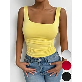 Femmes Débardeur caraco Couleur Unie Élégant Occasionnel Sans manches Col carré Hauts Réguliers Quotidien Blanche Jaune Vin Rouge Bleu Roi Été