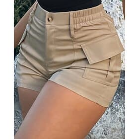 Women's Cargo Shorts Chinos Shorts Streetwear Casual Short Medium Waist Plain Pocket Elastic Waist Comfort Comfortable High Elasticity Daily Outdoor Streetwear