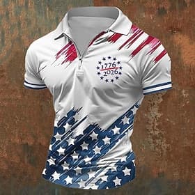 4th of July 2026 250th Men's Flag Polo Polo Shirts Button Up Polos Short Sleeve Polo Shirts Turndown Sports Fashion Casual Daily Outdoor Vacation Buttons Print