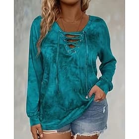 Women's Blouse Patchwork Tie Dye Elegant Casual Long Sleeve V Neck Regular Tops Daily Going out Weekend Black Pink Navy Blue Purple Summer Spring Fall