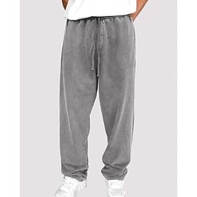 SoftFade™ Men's Trousers Casual Pants 100% Cotton Acid Wash Pants Drawstring Pocket Elastic Waist Plain Comfort Soft Full Length Casual Daily Outdoor Vacation