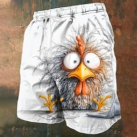 Men's Animal Novelty Frizzle Chickens Swim Trunks Swim Shorts Board Shorts Mid Waist Funny Outdoor Vacation Side Pockets Mesh Lining Elastic Drawstring Waist D