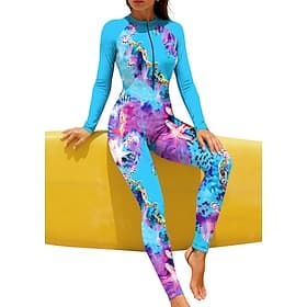 Women's Regular Rash Guard Full Body Rash Guard Bathing Suit Leopard Ocean with Built in Bra Front Zip UV Sun Protection Full Coverage UPF50 Long Sleeve Full