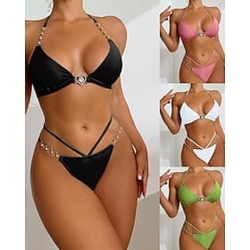 Damen Badeanzug Zweiteilig Freche Unterhose Bademode Rückenfrei Urlaub Strandbekleidung Einfarbig Neckholder Ärmellos Badeanzüge