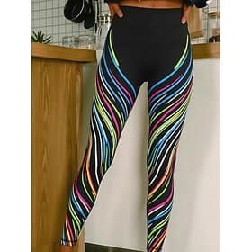Women's Leggings Cozy Leggings Vacation Vintage Casual Full Length High Waist Graphic Striped Printing Comfortable High Elasticity Casual Daily Vacation Blue R