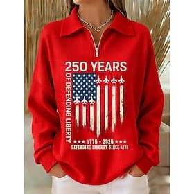 Independence Day American Anniversary Patriotic Women's Pullover Sweatshirt Graphic Letter Casual Print Long Sleeve Half Zip Casual Dailywear Sports Blue Black