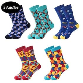 Homme 5 Paires Chaussettes Chaussettes de Course Chaussettes Décontractées Bleu Rouge Couleur Géométrique Extérieur Vêtements de rue Vacances Moyen Toutes sais