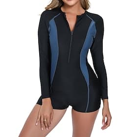 Femmes Maillot Anti UV Maillot de bain Maillots de bain Patchwork Zip Up Ultra Léger (UL) Protection UV Élastique manche longue Maillot de Bain Surf Plongée en