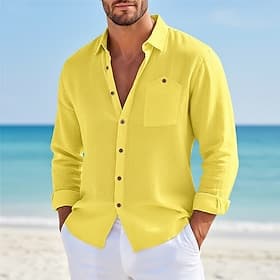 Homme Chemise Chemise en lin Chemise d'été Tenue de plage Chemise Boutonnée Uni Occasionnel Vacances Noir Blanche Jaune bleu marine manche longue Col Rabattu É