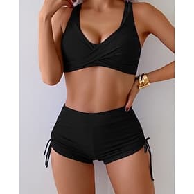 Femmes Maillots de Bain 2 pièces Shorts Maillot de bain Dos nu Vacances Tenues de plage Uni Col en V Sans manches Maillots de bain