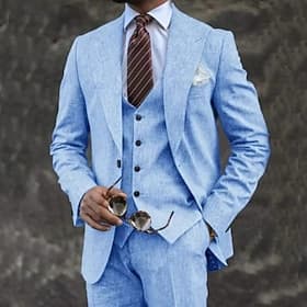 Hombre Blazer Chaleco Pantalones de vestir Chaqueta americana Trajes Negocio Trabajo Fiesta Elegante Moda Primavera Otoño Lino Color sólido 3 Piezas Botonadu