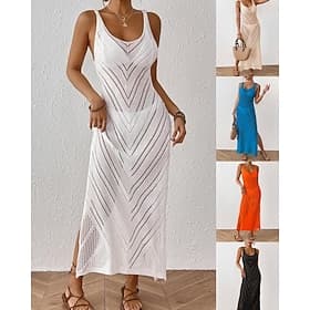 Women's Swimwear Cover Up Swim Dress Swimsuit Cut Out Vacation Beach Wear Solid Color Scoop Neck Sleeveless Bathing Suits