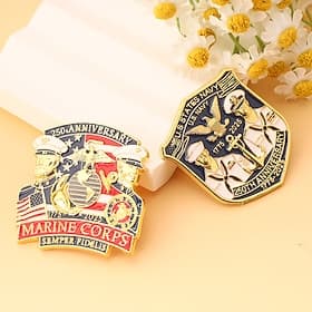Épingle commémorative du 250e anniversaire du Corps des Marines et de la NAVY emblème militaire des Marines broches de bouton en alliage pour collection de vét