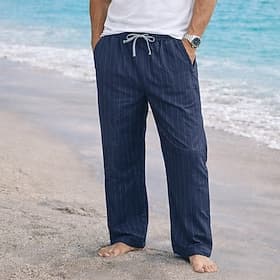 Herren Leinenhosen Hose Sommerhose Baggy-Hosen Kordelzug Elastischer Bund Gerader Schnitt Gestreift Komfort Atmungsaktiv Volle Länge Lässig Täglich Ferien Mode