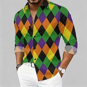 Men's Carnival Festival Shirt – Colorful Diamond Graphic Party Style
